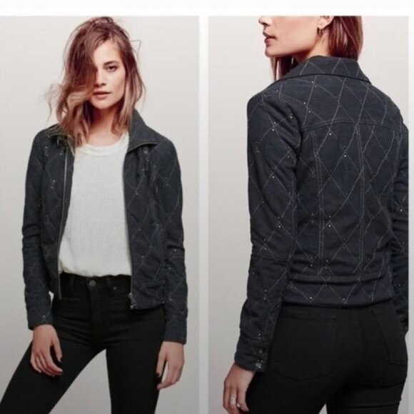 Free People Moto Buckle Quilted Studded Jacket - Picture 1 of 6